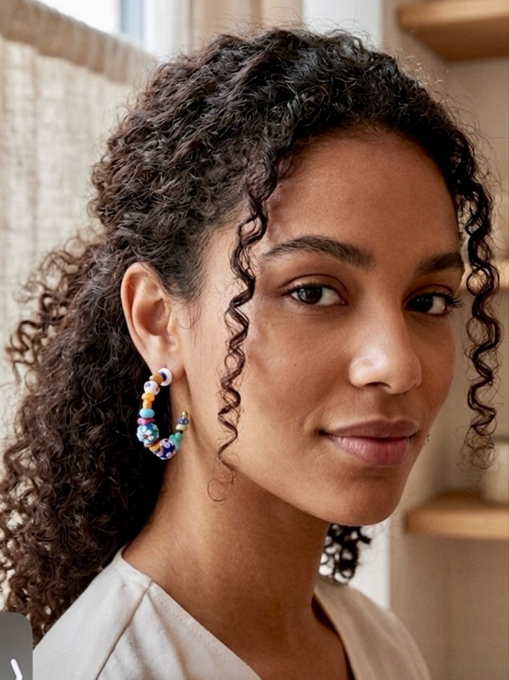 Zara Multicolor Beaded Hoop Earrings - Blue, Orange, White, Turquoise